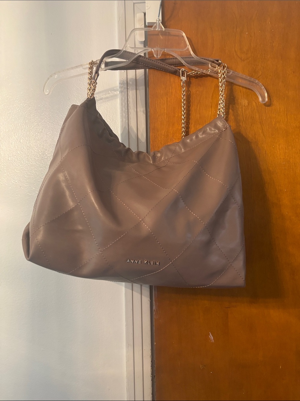 Anne Klein Blush Quilted Shoulder Bag with Gold Logo - Picture 3 of 6
